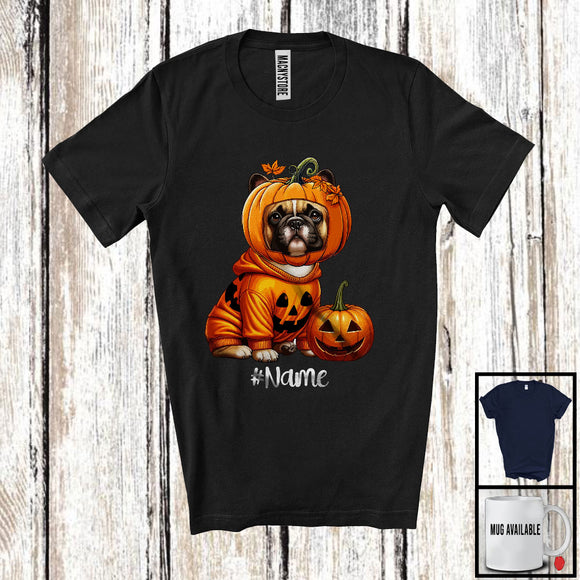 MacnyStore - Personalized Custom Name Pumpkin French Bulldog; Humorous Halloween Family T-Shirt