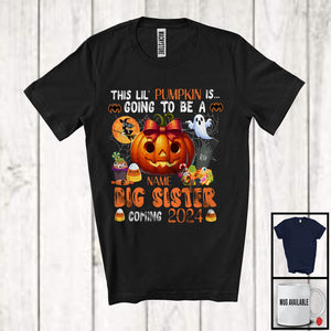 MacnyStore - Personalized Custom Name Pumpkin Going To Be A Big Sister 2024, Lovely Halloween Family, Pregnancy T-Shirt