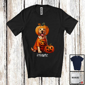 MacnyStore - Personalized Custom Name Pumpkin Labrador Retriever; Humorous Halloween Family T-Shirt