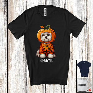 MacnyStore - Personalized Custom Name Pumpkin Maltese; Humorous Halloween Costume Family T-Shirt