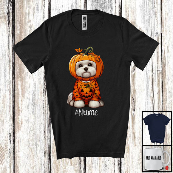 MacnyStore - Personalized Custom Name Pumpkin Maltese; Humorous Halloween Costume Family T-Shirt