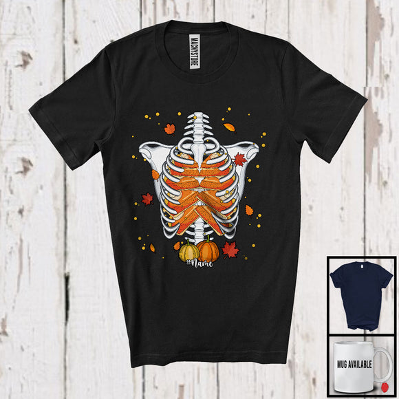 MacnyStore - Personalized Custom Name Pumpkin Pie Rib Cage; Cheerful Thanksgiving Skeleton X-Ray; Family T-Shirt