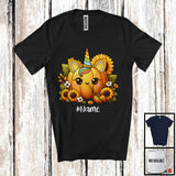 MacnyStore - Personalized Custom Name Pumpkin Unicorn Face; Lovely Thanksgiving Unicorn Sunflowers; Family T-Shirt