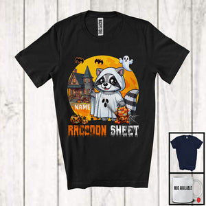 MacnyStore - Personalized Custom Name Raccoon Sheet, Adorable Halloween Moon Boo Ghost Raccoon Lover T-Shirt