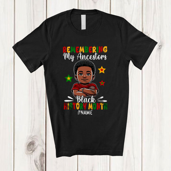 MacnyStore - Personalized Custom Name Remembering My Ancestors; Lovely Black History Month Boys Afro T-Shirt