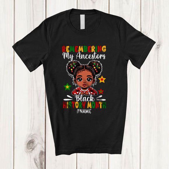 MacnyStore - Personalized Custom Name Remembering My Ancestors; Lovely Black History Month Girls Afro T-Shirt