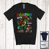 MacnyStore - Personalized Custom Name Roaring Into Kindergarten, Funny First Day Of School T-Rex, Students T-Shirt