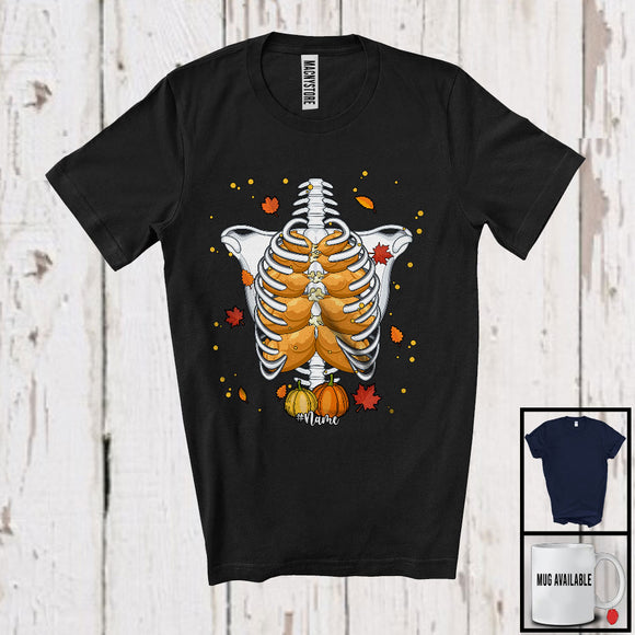 MacnyStore - Personalized Custom Name Roast Turkey Rib Cage; Cheerful Thanksgiving Skeleton X-Ray; Family T-Shirt