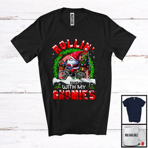 MacnyStore - Personalized Custom Name Rollin' With My Gnomies; Joyful Christmas Gnome Bicycle; Rainbow T-Shirt