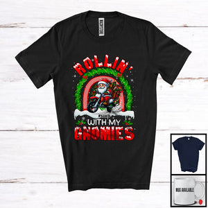 MacnyStore - Personalized Custom Name Rollin' With My Gnomies; Joyful Christmas Gnome Dirt Bike; Rainbow T-Shirt