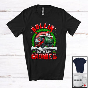 MacnyStore - Personalized Custom Name Rollin' With My Gnomies; Joyful Christmas Gnome Garbage Truck; Rainbow T-Shirt