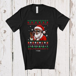 MacnyStore - Personalized Custom Name Santa Afro Man; Fantastic Christmas Sweater Black African American T-Shirt