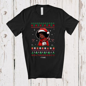 MacnyStore - Personalized Custom Name Santa Afro Woman; Fantastic Christmas Sweater Black African American T-Shirt