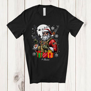 MacnyStore - Personalized Custom Name Santa American Veteran; Amazing Christmas Soldier Military; Patriotic T-Shirt