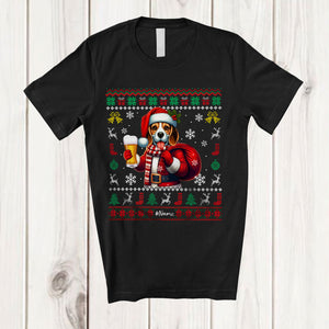 MacnyStore - Personalized Custom Name Santa Beagle Drinking Beer; Fantastic Christmas Sweater Drunker T-Shirt