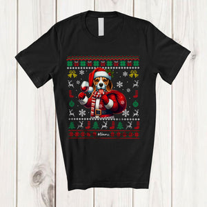 MacnyStore - Personalized Custom Name Santa Beagle Drinking Wine; Fantastic Christmas Sweater Drunker T-Shirt