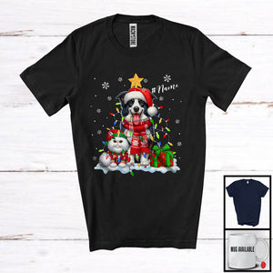 MacnyStore - Personalized Custom Name Santa Border Collie In Christmas Lights; Lovely X-mas Elf Cat Owner T-Shirt