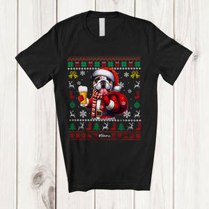 MacnyStore - Personalized Custom Name Santa Bulldog Drinking Beer; Fantastic Christmas Sweater Drunker T-Shirt