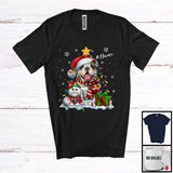 MacnyStore - Personalized Custom Name Santa Bulldog In Christmas Lights; Lovely X-mas Elf Cat Owner T-Shirt