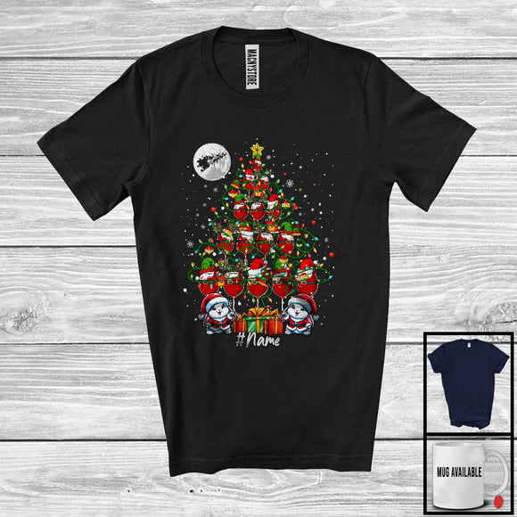 MacnyStore - Personalized Custom Name Santa Bunny And Beer Glasses Christmas Tree; Lovely Drinking Snow T-Shirt