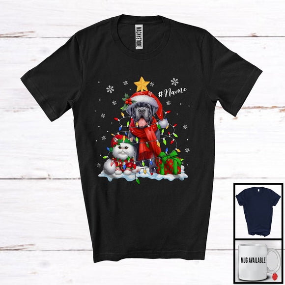 MacnyStore - Personalized Custom Name Santa Cane Corso In Christmas Lights; Lovely X-mas Elf Cat Owner T-Shirt