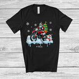 MacnyStore - Personalized Custom Name Santa Carrying Christmas Tree On Dirt Bike; Joyful Snowman Driver T-Shirt