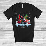 MacnyStore - Personalized Custom Name Santa Carrying Christmas Tree On Excavator; Joyful Snowman Driver T-Shirt