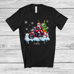 MacnyStore - Personalized Custom Name Santa Carrying Christmas Tree On Motorcycle; Joyful Snowman Rider T-Shirt