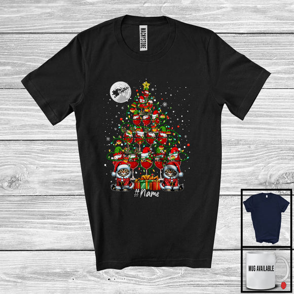 MacnyStore - Personalized Custom Name Santa Cat And Beer Glasses Christmas Tree; Lovely Drinking Snow T-Shirt