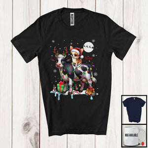 MacnyStore - Personalized Custom Name Santa Chihuahua Riding Reindeer Cow; Adorable Christmas Lights Snow T-Shirt