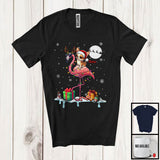 MacnyStore - Personalized Custom Name Santa Chihuahua Riding Reindeer Flamingo; Adorable Christmas Lights Snow T-Shirt