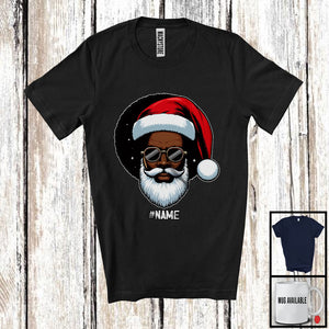 MacnyStore - Personalized Custom Name Santa Claus Face Black African; Amazing Christmas Santa Afro Beard T-Shirt