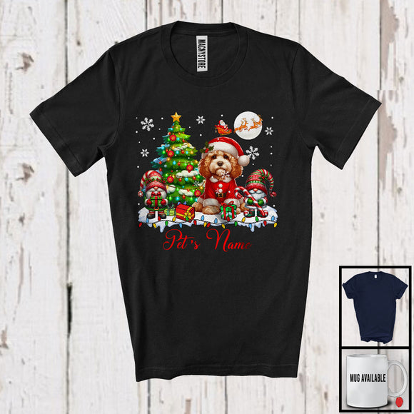 MacnyStore - Personalized Custom Name Santa Cockapoo With Gnome, Lovely X-mas Tree, Snow Around T-Shirt