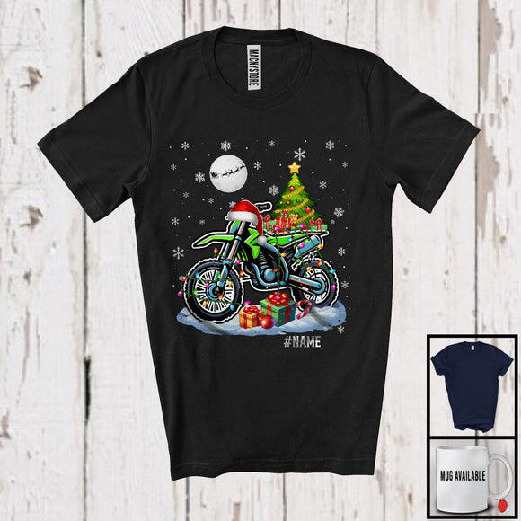 MacnyStore - Personalized Custom Name Santa Dirt Bike Carrying Christmas Tree; Joyful X-mas Moon; Driver T-Shirt