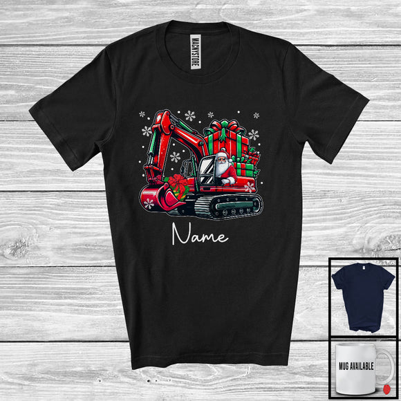 MacnyStore - Personalized Custom Name Santa Driving Excavator, Cheerful Christmas Driver Santa X-mas Team T-Shirt