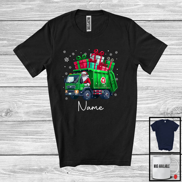MacnyStore - Personalized Custom Name Santa Driving Garbage Truck, Cheerful Christmas Driver Santa X-mas Team T-Shirt