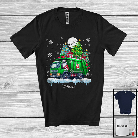 MacnyStore - Personalized Custom Name Santa Driving Garbage Truck; Humorous Christmas Trees Driver T-Shirt