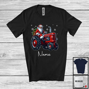 MacnyStore - Personalized Custom Name Santa Driving Tractor, Cheerful Christmas Driver Santa X-mas Team T-Shirt