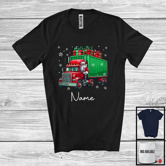 MacnyStore - Personalized Custom Name Santa Driving Truck, Cheerful Christmas Driver Santa X-mas Team T-Shirt