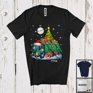 MacnyStore - Personalized Custom Name Santa Garbage Truck Carrying Christmas Tree; Joyful X-mas Moon Snow T-Shirt