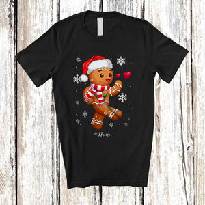 MacnyStore - Personalized Custom Name Santa Gingerbread Couple; Lovely Christmas Snow; Boy Men Baker T-Shirt