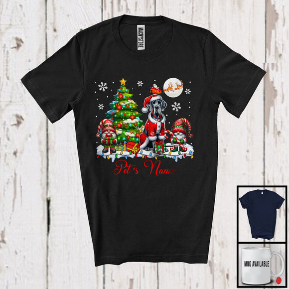 MacnyStore - Personalized Custom Name Santa Great Dane With Gnome, Lovely X-mas Tree, Snow Around T-Shirt