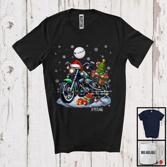 MacnyStore - Personalized Custom Name Santa Motorcycle Carrying Christmas Tree; Joyful X-mas Moon; Driver T-Shirt