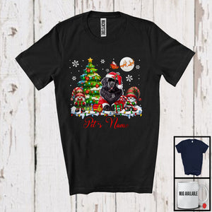 MacnyStore - Personalized Custom Name Santa Newfoundland With Gnome, Lovely X-mas Tree, Snow Around T-Shirt