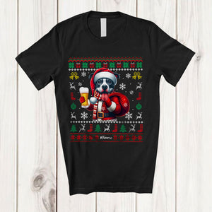 MacnyStore - Personalized Custom Name Santa Pit Bull Drinking Beer; Fantastic Christmas Sweater Drunker T-Shirt