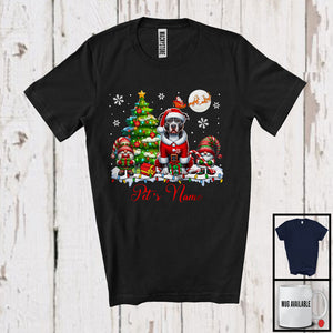 MacnyStore - Personalized Custom Name Santa Pit Bull With Gnome, Lovely X-mas Tree, Snow Around T-Shirt