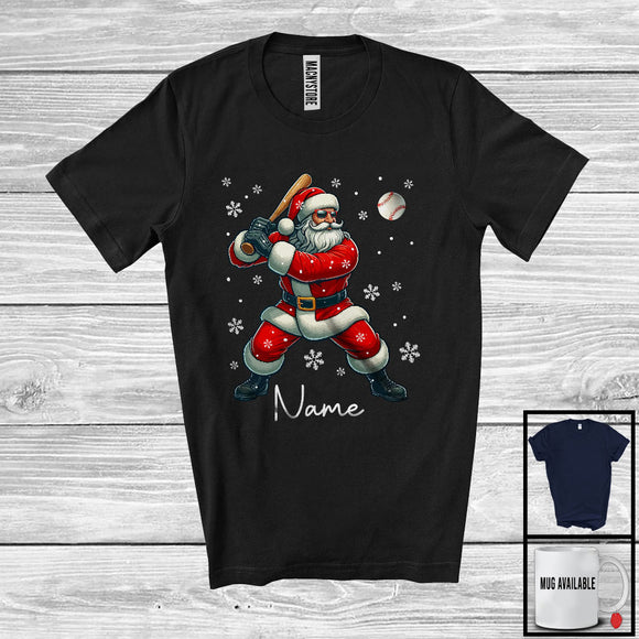 MacnyStore - Personalized Custom Name Santa Playing Baseball, Joyful Christmas Sport Player, X-mas Team T-Shirt