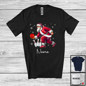 MacnyStore - Personalized Custom Name Santa Playing Bowling, Joyful Christmas Sport Player, X-mas Team T-Shirt