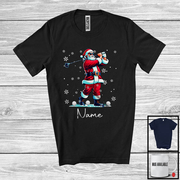 MacnyStore - Personalized Custom Name Santa Playing Golf, Joyful Christmas Sport Player, X-mas Team T-Shirt