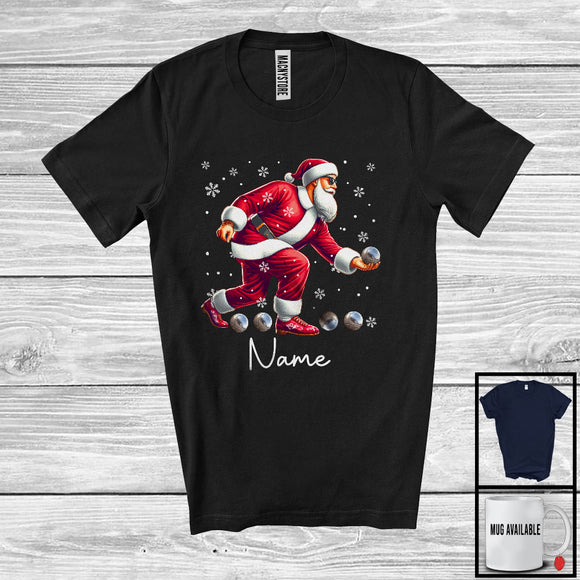 MacnyStore - Personalized Custom Name Santa Playing Petanque, Joyful Christmas Sport Player, X-mas Team T-Shirt